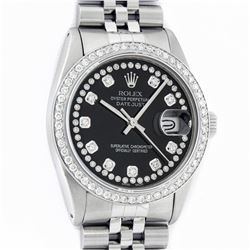 Rolex Mens Stainless Steel Black String Diamond 36MM Datejust Wristwatch