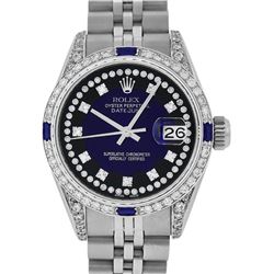 Rolex Ladies Stainless Steel Diamond MOP Blue Vignette Diamond Datejust Wristwatch
