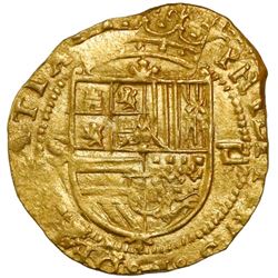 Seville, Spain, cob 1 escudo, Philip II, assayer Gothic D to right, mintmark to S to left, NGC MS 63