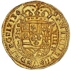 Mexico City, Mexico cob 8 escudos Royal (galano) 1713J extremely rare NGC MS 66 finest ex-1715 Fleet