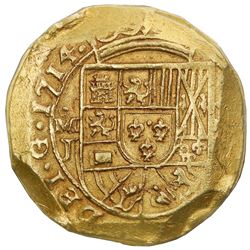 Mexico City, Mexico, cob 8 escudos, 1714J, NGC UNC details / rim filing, ex-1715 Fleet (designated o