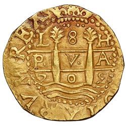 Lima, Peru, cob 8 escudos, 1705H, rare, NGC MS 62, ex-1715 Fleet (designated on special label).