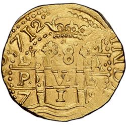Lima, Peru, cob 8 escudos, 1712M, NGC MS 63, ex-1715 Fleet (designated on label).