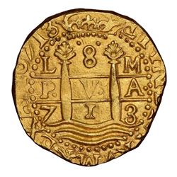 Lima, Peru, cob 8 escudos, 1713/2M, NGC MS 63, ex-1715 Fleet (designated on special label).