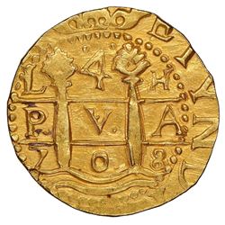 Lima, Peru, cob 4 escudos, 1708H, very rare (possibly unique), NGC MS 62, finest and only example in