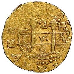 Lima, Peru, cob 2 escudos, 1707H, ISPANIA (no H), very rare, NGC AU 55, finest known in NGC census,