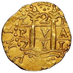 Lima, Peru, cob 2 escudos, 1711M, NGC MS 64, ex-1715 Fleet (designated on special label).