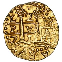 Lima, Peru, cob 2 escudos, 1711M, ex-1715 Fleet.