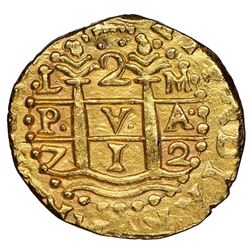 Lima, Peru, cob 2 escudos, 1712M, very rare, NGC MS 62, finest and only example in NGC census, ex-17