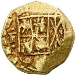 Bogota, Colombia, cob 2 escudos, Philip V, assayer not visible to right, mintmark F to left, NGC AU