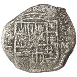 Potosi, Bolivia, cob 8 reales, Philip III, assayer T, upper half of shield transposed, no Grade on c
