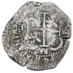 Potosi, Bolivia, cob 8 reales, 1652E post-transitional (Transitional Type VIII/B), 1-PH-6 at top, ex