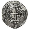 Image 1 : Potosi, Bolivia, cob 8 reales, 1654E, dot-PH-dot at top, denomination 8 above cross.