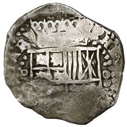 Potosi, Bolivia, cob 8 reales, 164(9)O, with crowned backwards-L countermark (very rare) on cross.