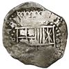 Image 1 : Potosi, Bolivia, cob 8 reales, 164(9)O, with crowned backwards-L countermark (very rare) on cross.