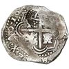 Image 2 : Potosi, Bolivia, cob 8 reales, 164(9)O, with crowned backwards-L countermark (very rare) on cross.