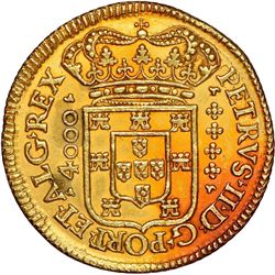 Lisbon, Portugal, gold moeda (4800 reis, denomination as "4000"), Pedro II, 1695/89 (unlisted overda