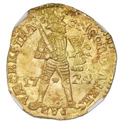 Utrecht, United Netherlands, gold ducat, 1724, NGC MS 63 / Akerendam (designated on label), ex-Jones