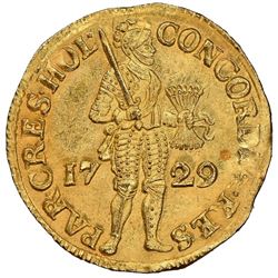 Holland, United Netherlands, gold ducat, 1729, NGC MS 65 / Vliegenthart (designated on label).