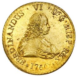 Santiago, Chile, gold bust 8 escudos, Ferdinand VI, 1750J.