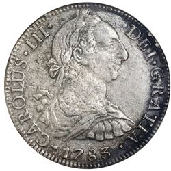 Mexico City, Mexico, bust 8 reales, Charles III, 1783FF, NGC El Cazador / genuine, ex-Jones.