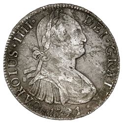 Mexico City, Mexico, bust 8 reales, Charles IV, 1791FM.