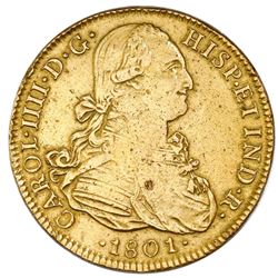 Mexico City, Mexico, gold bust 8 escudos, Charles IV, 1801FT.