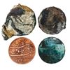 Image 1 : Two small, encrusted (as found) stacks of nine and three English East India Co. copper XX cash, 1808
