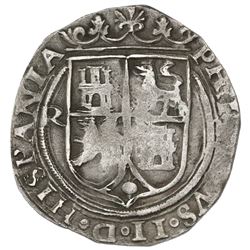 Lima, Peru, 4 reales, Philip II, assayer R to left, motto PL-VSVL-T, legends HISPANIA / NIARVM.