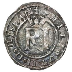 Lima, Peru, 1/2 real, Philip II, assayer R (Rincon) to left, legends HISPAN / IARVM, ex-Jones (Plate