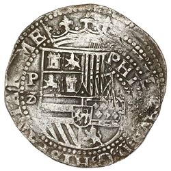 Lima, Peru, cob 8 reales, Philip II, assayer Diego de la Torre, P-8 (flat-top) to left, (*-oD) to ri