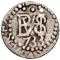 Lima, Peru, cob 1/2 real Royal (galano), 1733N, very rare, NGC XF details / holed.