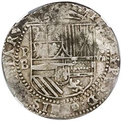 Potosi, Bolivia, cob 8 reales, Philip II, assayer B (2nd period, "Great Module"), NGC XF 45.