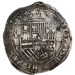 Potosi, Bolivia, cob 8 reales, Philip II, assayer C below erasure, very rare, ex-Jones (Plate Coin).