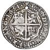 Image 2 : Potosi, Bolivia, cob 8 reales Royal (galano), 1651E, with crowned-dot-F-dot countermark (four dots) 