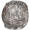 Image 1 : Potosi, Bolivia, cob 8 reales, 1657E, pomegranate above cross.