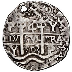 Potosi, Bolivia, cob 4 reales Royal (galano), 1703Y, very rare, NGC VF details / holed.