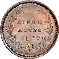 Buenos Aires, Argentina, copper 1/4 real, 1827, NGC MS 64 BN, finest known in NGC census, ex-O'Brien