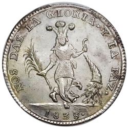 Potosi, Bolivia, medallic 2 soles, 1838, Santa Cruz's victories at Yanacocha and Socabaya / native,