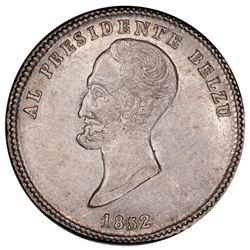 Potosi, Bolivia, medallic 1 sol, 1852, Belzu / City of Potosi, PCGS AU55, ex-Whittier.