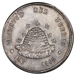 Potosi, Bolivia, medallic 1/10 boliviano, 1865, beehive / arms, PCGS MS62, ex-Whittier.