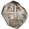 Image 1 : Brazil, 300 reis, crowned-300 countermark (1663) on cross side of a Seville, Spain, cob 4 reales, Ph