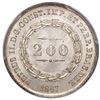 Image 2 : Brazil, 200 reis, Pedro II, 1867, wreath type, PCGS MS67, finest known in PCGS census.