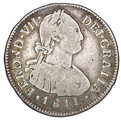 Popayan, Colombia, bust 2 reales, Ferdinand VII (bust of Charles IV), 1811JF.