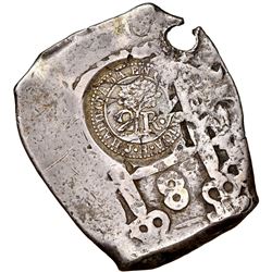 Costa Rica, 8 reales, 1846JB, 2-reales counterstamp (Type V) with "8" countermark on a Potosi cob 8
