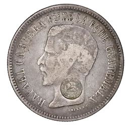 Costa Rica, 2 reales, "lion" countermark (Type VI, 1849-57) on a Guatemala 2 reales 1861R, unique(?)