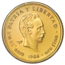 Cuba, gold piefort 10 pesos, 1988, Marti, very rare, NGC MS 68, ex-Rudman.