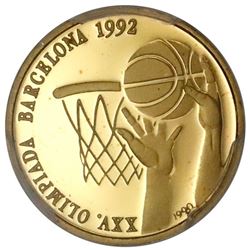 Cuba, gold proof 10 pesos, 1990, XXV Summer Olympic Games, Barcelona 1992 - Basketball, PCGS PR67DCA