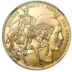 Cuba, gold 200 pesos, 1993, Bolivar and Marti, NGC MS 70 ("top pop"), ex-Rudman.