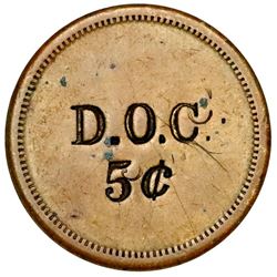 Danish West Indies, small uniface brass 5 cents token, D.O.C., ca. 1890, very rare, ex-Byrne, Higgie